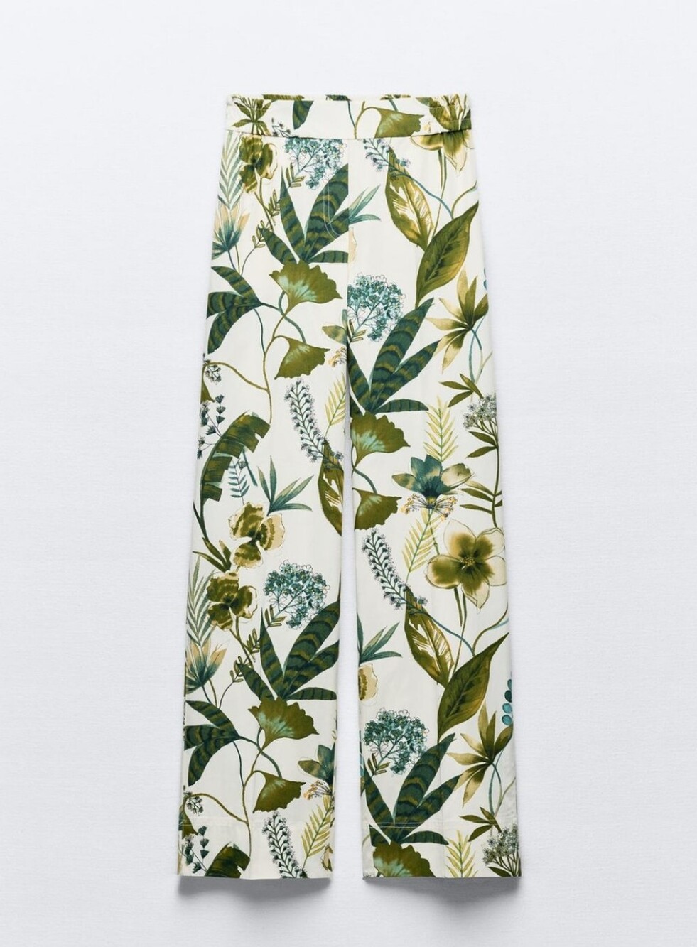 ZARA Tropical Print Straight Leg Pants - Green White